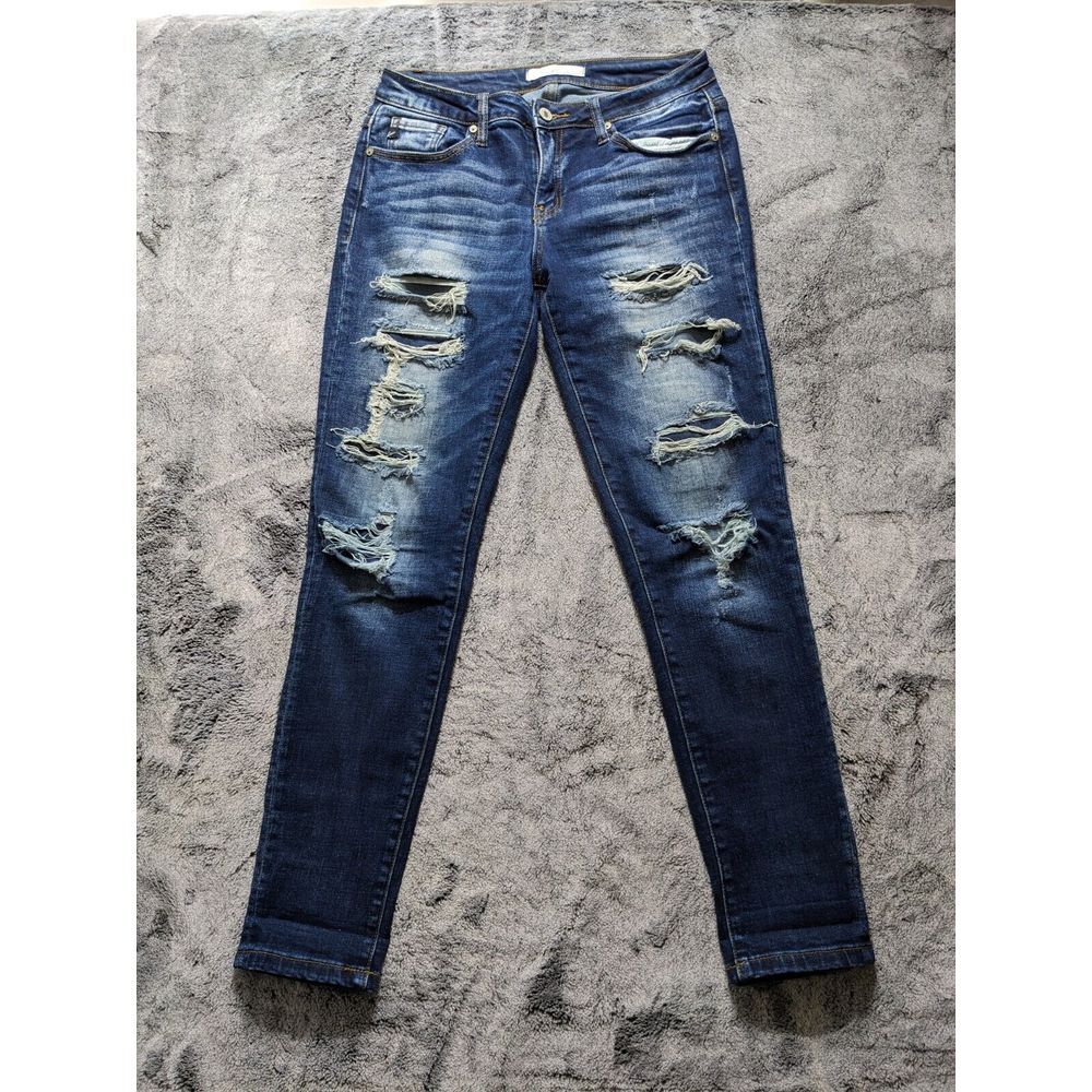 Kancan Distressed Skinny Women's Jeans Size 7/27 Dark Wash